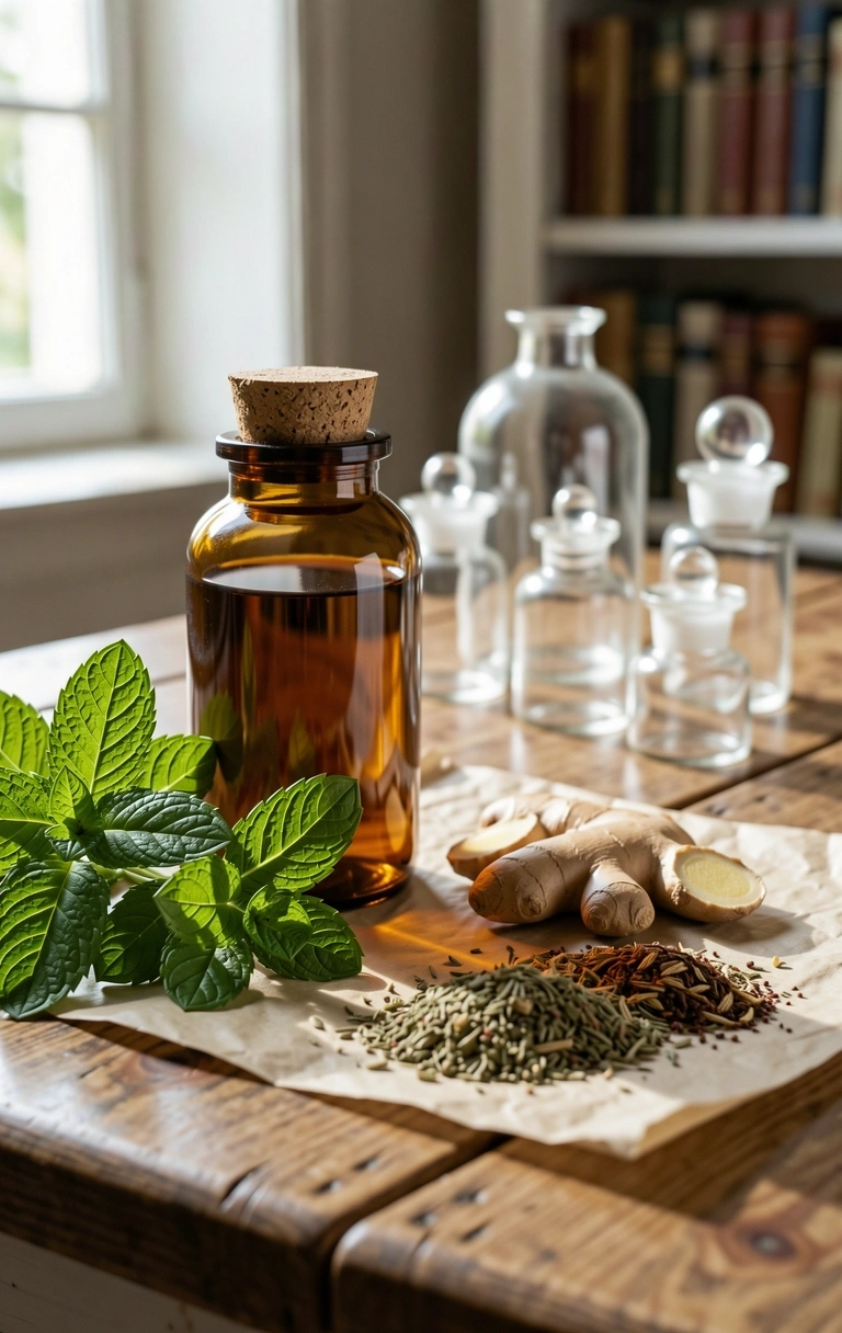 Détails botaniques de menthe et gingembre